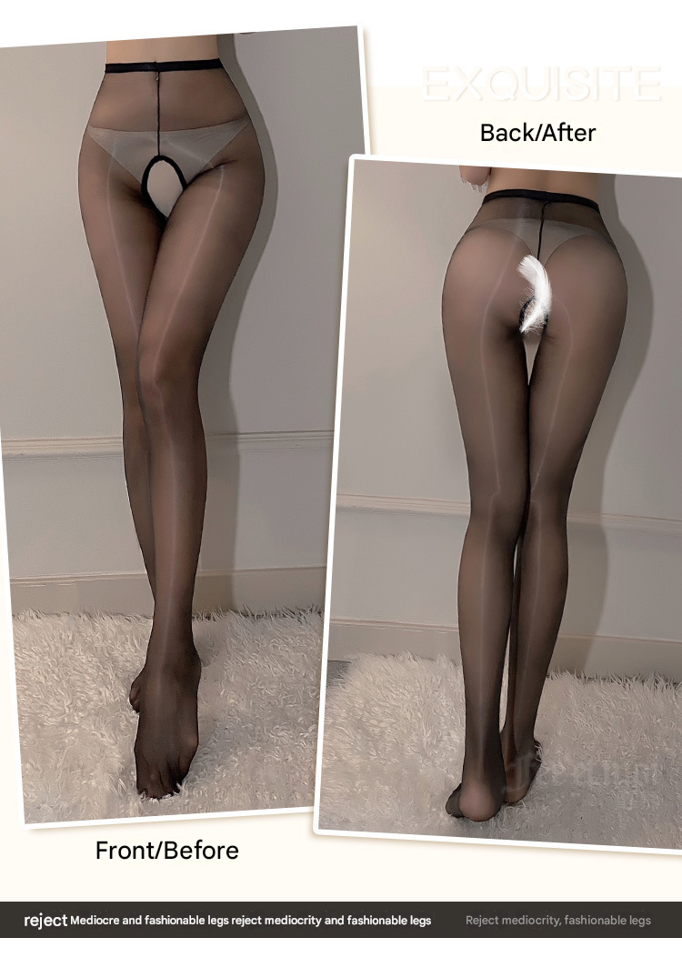 霏慕连裤丝袜7332 黑色 油亮开档透薄细腻情趣连裤丝袜