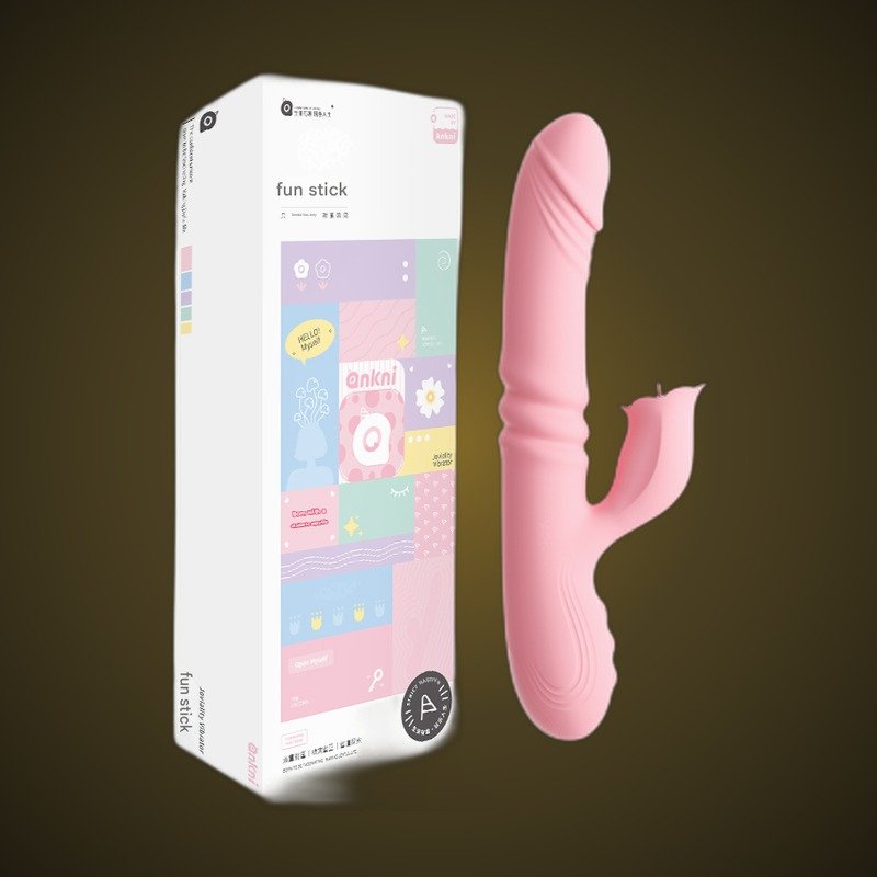 Moji 'Fun Pleasure' 3-in-1 Vibrator with Licking & Thrusting - Telescopic G-Spot Rabbit Vibe